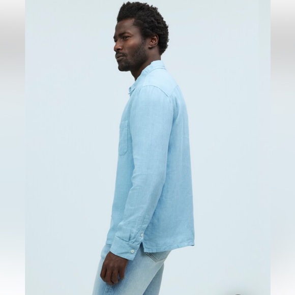 Madewell Linen Long-Sleeve Button-Up Shirt Light Blue Men's Medium NR329 Casual - Picture 3 of 13